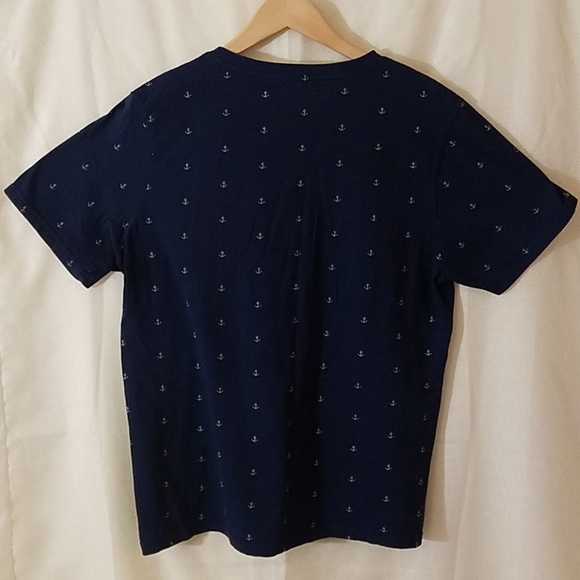 Denim & Flower Anchor Pattern Navy Blue V-Neck - Picture 3 of 6